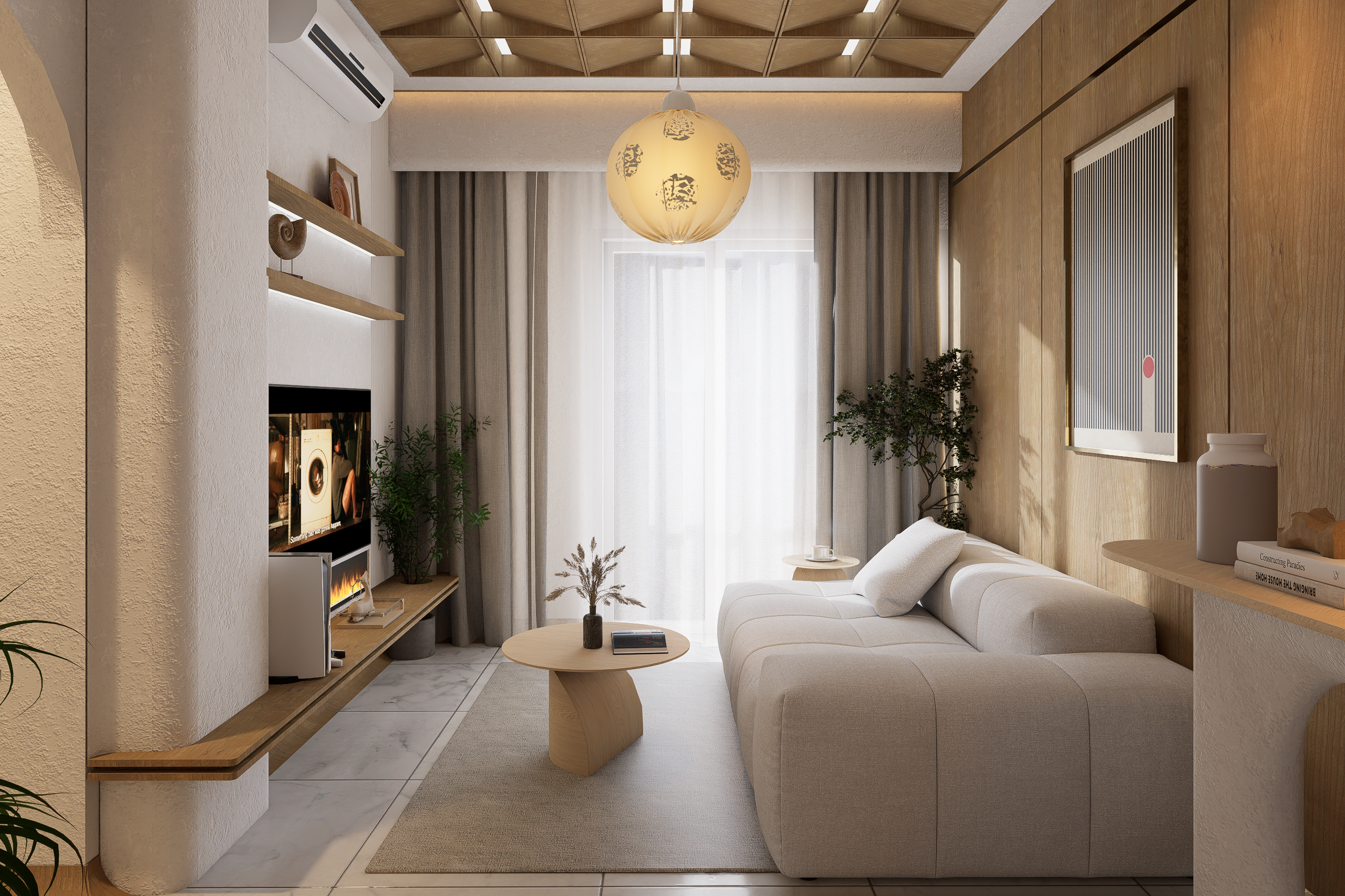 Alia, Mori Park living room and timber feature wall