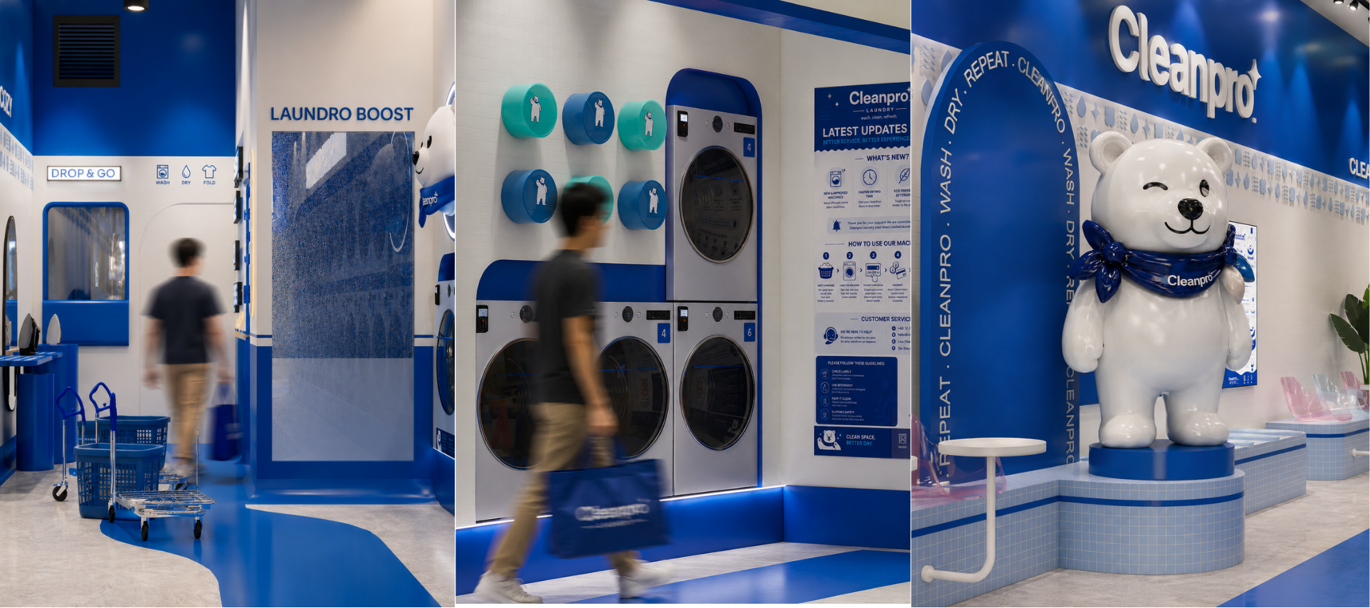 Cleanpro Laundry interior with mascot